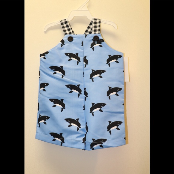 CHEZ AMI BY PATSY AIKEN BLUE SHARK ONESIE - Picture 1 of 3